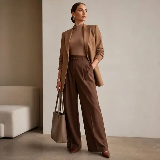 15 Professional Office Outfit Ideas to Elevate Your Work Wardrobe 4 The Power Monochrome: Pleated Trousers + Tonal Bodysuit + Blazer