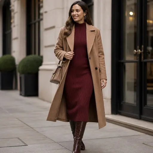 15 Professional Office Outfit Ideas to Elevate Your Work Wardrobe 9 Smart-Casual Knit Dress + Longline Coat
