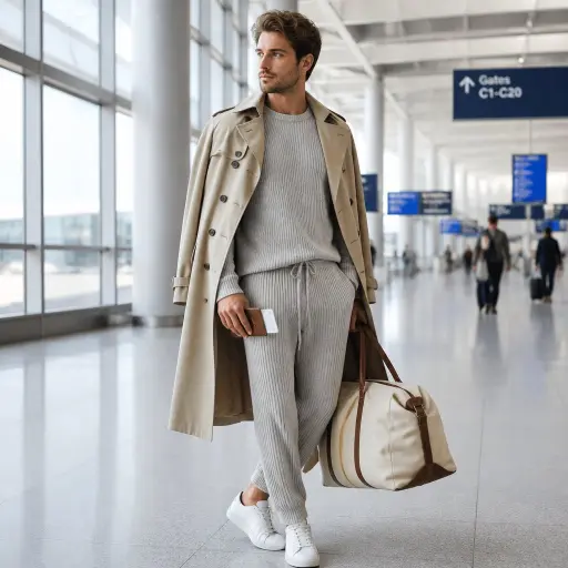15 Effortless Vacation Outfits for Your Next Getaway 4 1. The Jetsetter Uniform: Knit Lounge Set + Oversized Trench