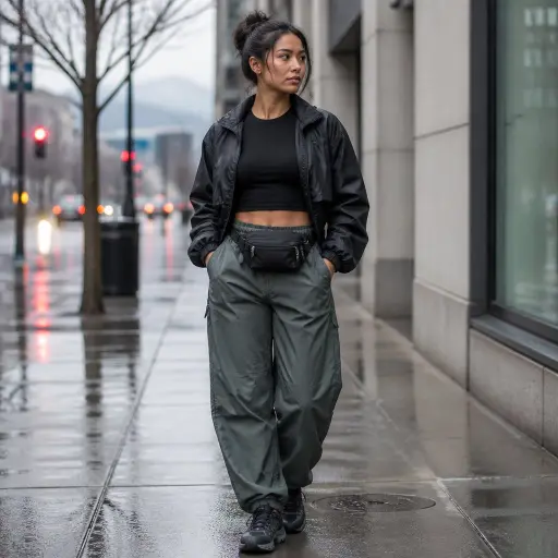 15 Effortless Vacation Outfits for Your Next Getaway 13 14. The Rainy Day Excursion: Lightweight Parachute Pants + Windbreaker