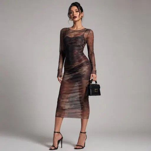 4. The Abstract Print Mesh Midi Dress