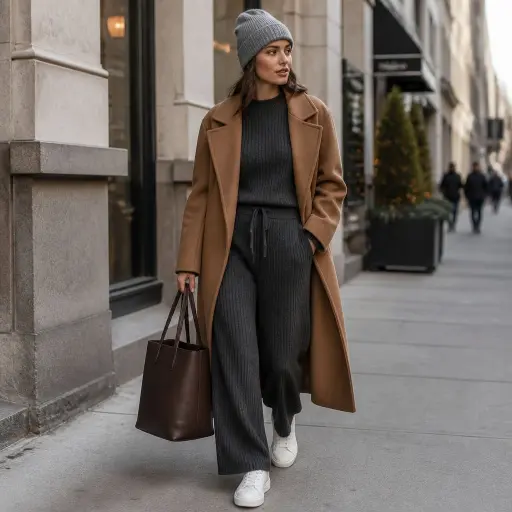 3. The Longline Wool Trench + Monochromatic Knit Set