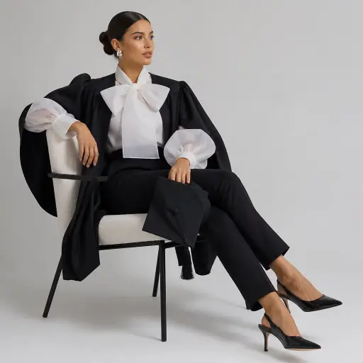 11. Tailored Slim Trousers + Organza Statement Blouse