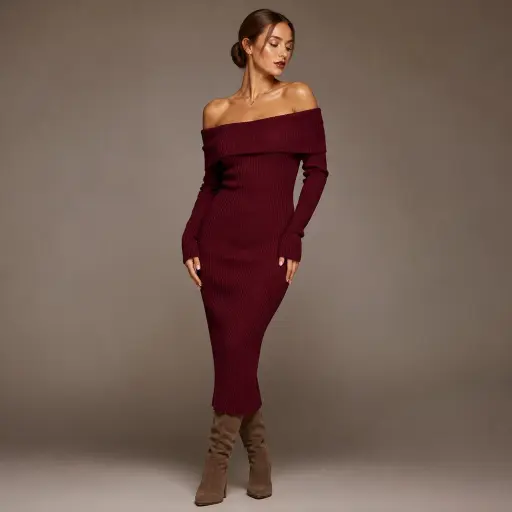 3. The Off-The-Shoulder Ribbed Knit Dress