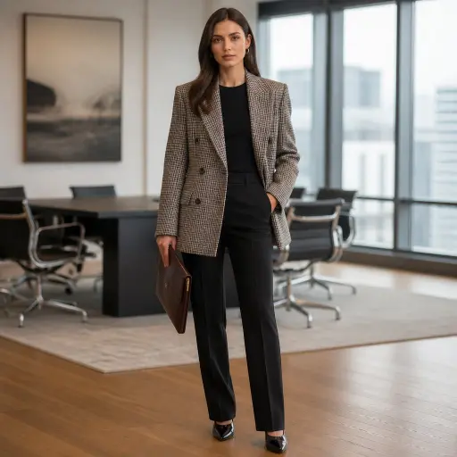 12. The Plaid Double-Breasted Blazer + Black Straight Pants
