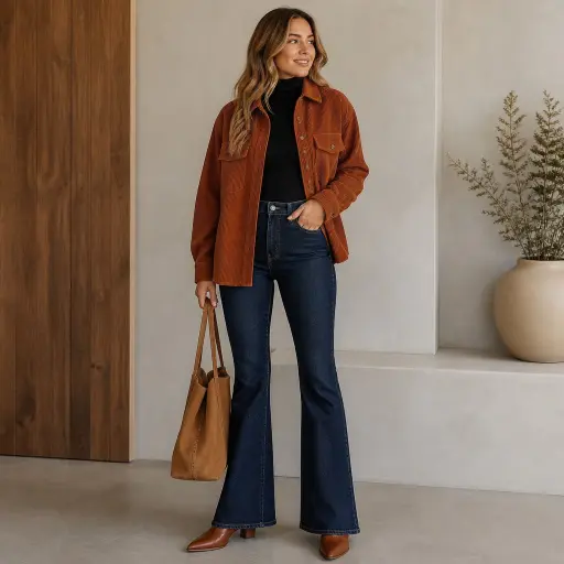 14. The Corduroy Shacket + High-Rise Flare Jeans