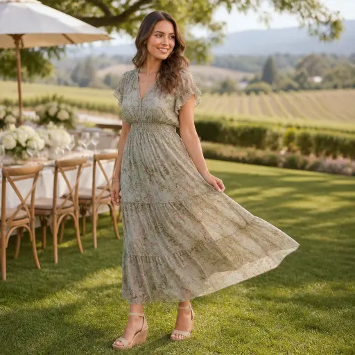 The 15 Ultimate Guide to Perfecting Your Next Wedding Outfit Ideas 9 6. The Romantic Tiered Chiffon Maxi Dress