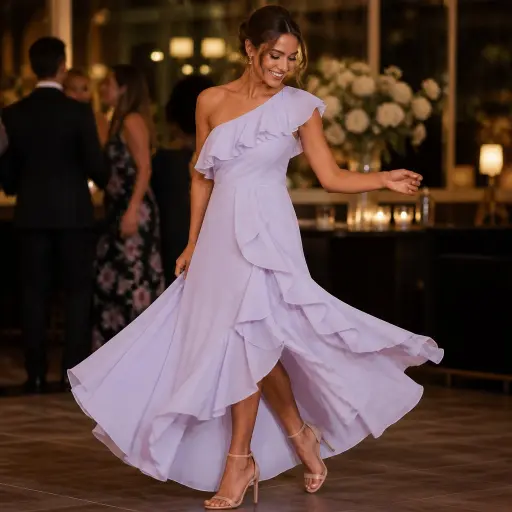 The 15 Ultimate Guide to Perfecting Your Next Wedding Outfit Ideas 12 10. The One-Shoulder Ruffle Chiffon Gown