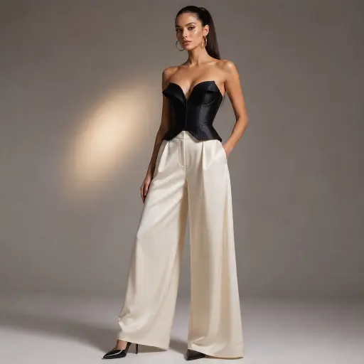 1. The Sculptural Corset + Wide-Leg Silk Trousers