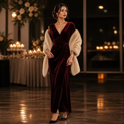 1. The Plush Velvet Wrap Maxi Dress + Faux-Fur Stole