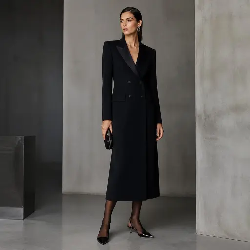 3. The Longline Crepe Tuxedo Gown + Sheer Hosiery