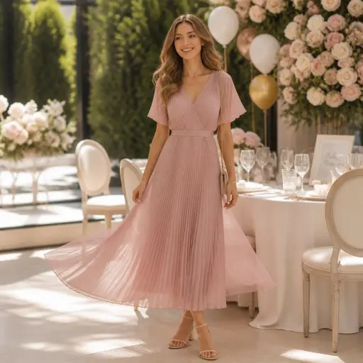 1. The Romantic Pleated Chiffon Midi Dress