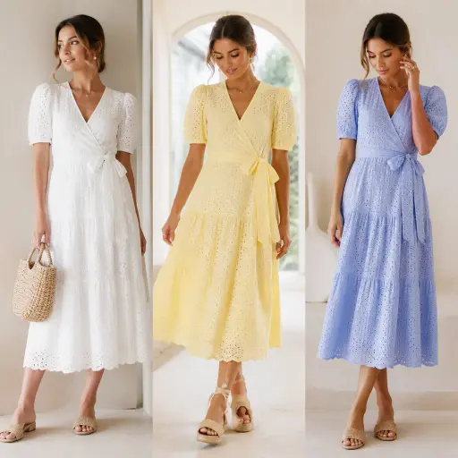 5. The Puff-Sleeve Eyelet Wrap Dress