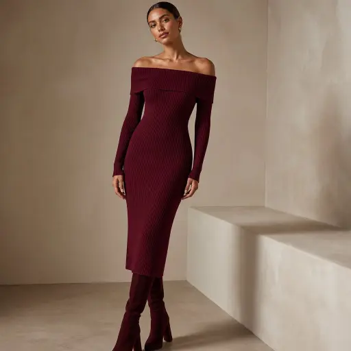 3. The Off-the-Shoulder Ribbed Knit Dress