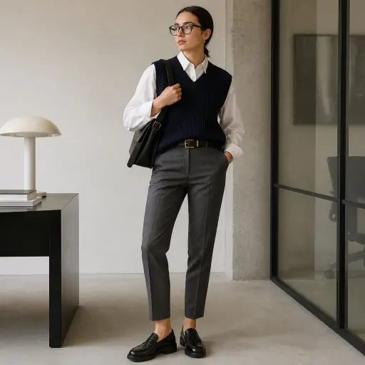 7. The Fluid Silk Blouse + High-Waisted Paperbag Trousers