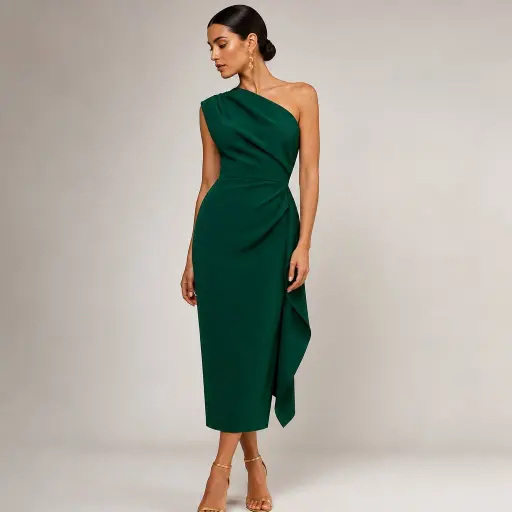 1. The Sculptural Asymmetric Crepe Midi Dress