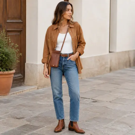 9. The Structured Suede Shacket + White Tank + Straight Denim