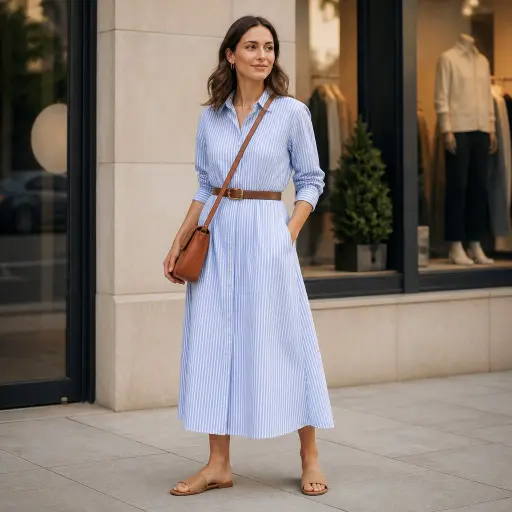 6. The Crisp Cotton Poplin Shirtdress + Leather Belt