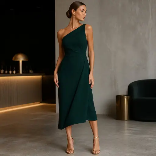 10 Gorgeous Engagement Party Look Concepts That Look Incredibly Classy 4 1. The Sculptural Asymmetric Crepe Midi Dress