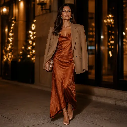 3. The Elegant Festive Dinner: The Liquid Silk-Jacquard Maxi Slip