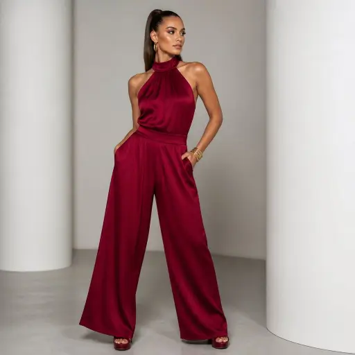 5. The Halter-Neck Fluid Silk Jumpsuit