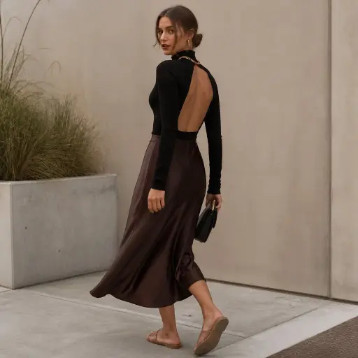 5. The Fine-Knit Backless Top + Satin Midi Slip Skirt