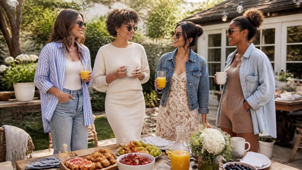 Smart and Sophisticated Baby Shower Guest Dress Styles for Every Venue 8 5. The Casual Backyard Brunch (Elevated Casual)