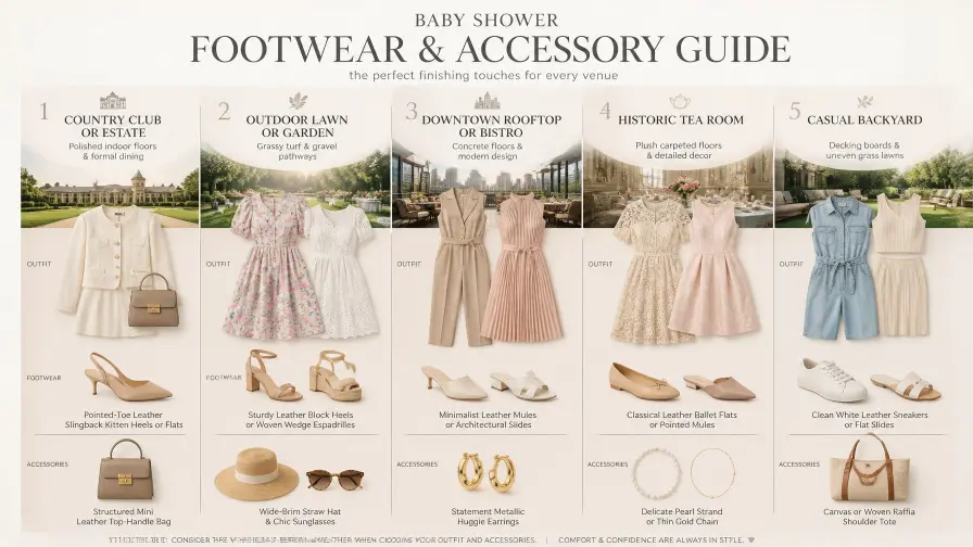 Smart and Sophisticated Baby Shower Guest Dress Styles for Every Venue 9 Footwear & Accessory Alignment Matrix