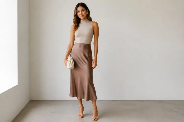  Master the High-Neck Bodysuit & Silk Slip Skirt Formula