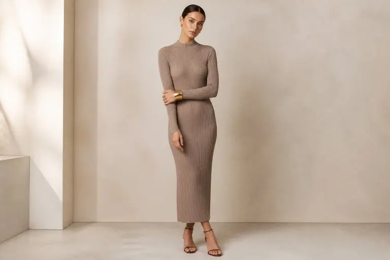 8. Opt for Heavy-Weight Ribbed Knit Column Dresses