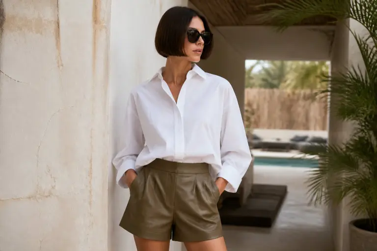 The Relaxed Faux-Leather Shorts & Poplin Mix